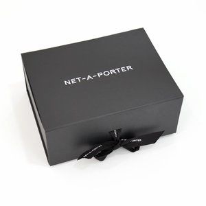 NET-A-PORTER Empty Black Gift Box w/ Tissue, Inserts + Ribbon 8.5" x 6.5" x 3.75